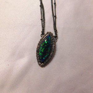 Pendant Necklace Blue/Green Stone Double Strand